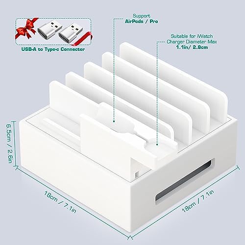 Sustainable Bamboo USB Charging Hub with 7 Ports – Elegant Multi-Device Organizer for Smartphones, Tablets, Smartwatches, and Earbuds – Fast Charging Solution with Dedicated Holders for Tidy Power Management and Stylish Home Décor