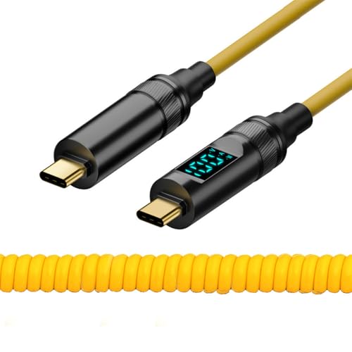 xiwai Stretch Coiled USB-C USB4 Cable with Smart LED Display 20Gbps 100W 8K for Laptop Disk Phone Type-C Male to Male Cable Power & Data 180cm – Enhanced Compatibility and Speed