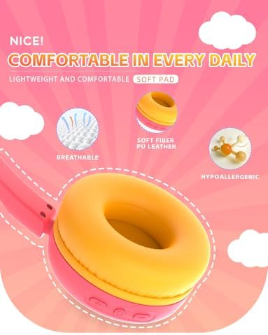 Safe Sound Bluetooth Headphones for Kids – Lightweight Wireless Earphones with 85 d B Volume Limiting for Toddler Hearing Protection – Ideal Twistable Design for School, Travel, and Home Use – Premium Audio Quality with Built-in Microphone for Clear Communication