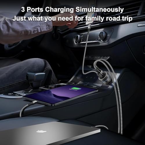 High-Power USB C Car Charger with Dual PD Ports – 100 W + 30 W Fast Charging Adapter for i Phone 15, Galaxy S24, Mac Book Pro, and More – Ultimate Multi-Device Compatibility and Safety Features for On-the-Go Charging Efficiency