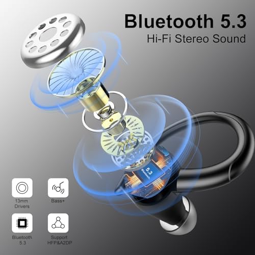 Elevate Your Audio Experience with VKROBAG Bluetooth 5.3 Sports Earbuds | CVC 8.0 Noise Cancellation for Crystal-Clear Sound | IP7 Waterproof Design Ensures Durability in Any Weather | 48-Hour Playback for All-Day Listening | Secure Over-Ear Hooks for Active Lifestyles | Immersive Enhanced Bass for Dynamic Sound Quality | Perfectly Engineered Wireless Earphones for Running, Workouts, and On-the-Go Use
