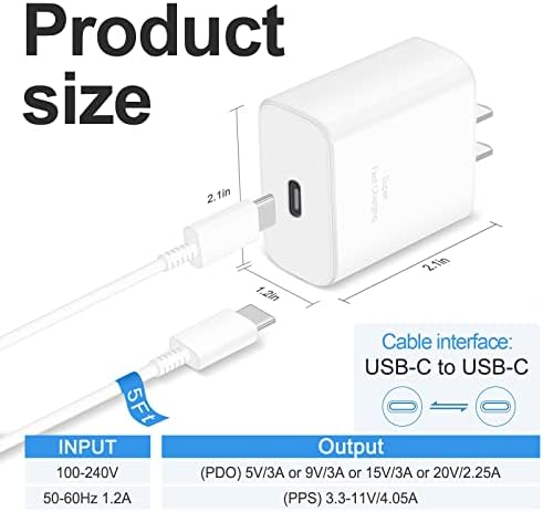 Dual-Port 45 W Super Fast USB C Charger for Samsung Galaxy S24/S23/S22/Note Series – Power Delivery & Programmable Power Supply for Rapid Charging, Enhanced Safety, and Travel-Friendly Design