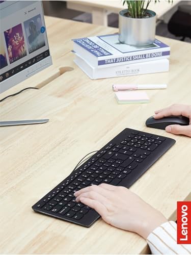 Lenovo 300 USB Wired Keyboard – Ergonomic Full-Size Design with Adjustable Tilt for Ultimate Comfort, Spill-Resistant & Compatible with Windows 7/8/10 – Enhance Your Typing Experience with Reliable Performance and Sleek Black Finish