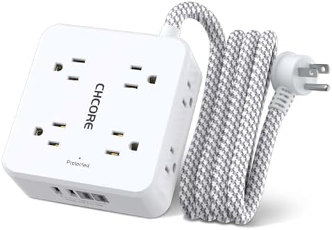 CHCORE 5 Ft Surge Protector Power Strip – 8 Outlet Power Hub with 4 USB Ports (2 USB-C) for Rapid Charging, Flat Plug Design for Space-Saving Convenience in Home and Office, ETL Certified for Enhanced Safety and Performance