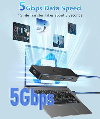 Ultra-Slim 4-Port USB 3.0 Hub with 2 ft Extended Cable – High-Speed Data Transfer for Mac Books, PCs, and More – Compact USB Expander for Enhanced Connectivity, Ideal for On-the-Go Professionals and Home Offices