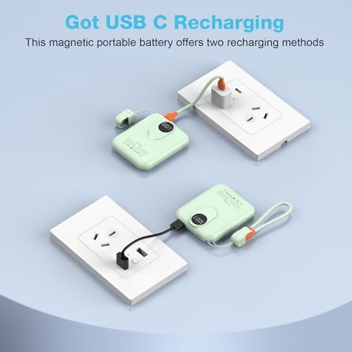 Compact Magnetic Power Bank for i Phone 12-16 | 5000 m Ah Slim Wireless Charger with 20 W Fast Charging, Detachable USB-C & i OS Cable, LED Display | Ultimate Portable Power Solution in Black