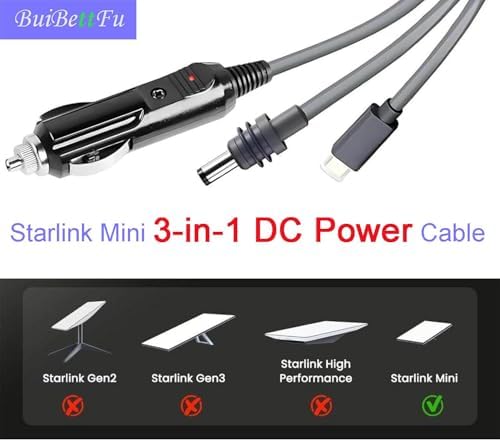 Starlink Mini 10 FT DC Power Cable for Vehicles – Heavy-Duty 12 V-24 V Car Charger Adapter with Waterproof Design | High-Speed Connectivity for On-the-Go Internet Access | Versatile 3-in-1 USB-C Plug Cord for Camping & Travel