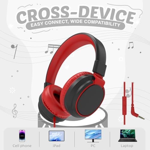 MIDOLA Kids Over-Ear Headphones: Safe Audio Experience with Noise Limitation, Foldable & Travel-Friendly Design, Custom Volume Control (85/110 d B), Built-In Microphone, and AUX Compatibility for School, Gaming, and Family Adventures in Sleek Black