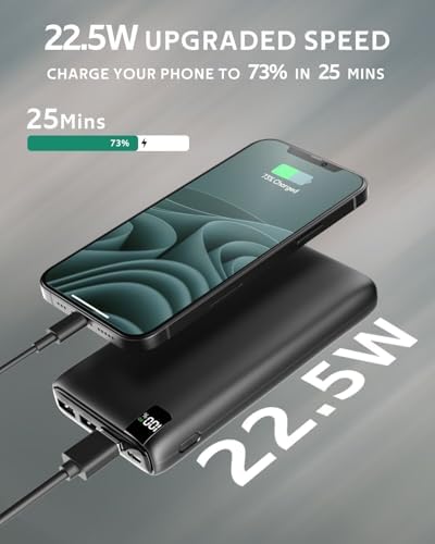 26800 m Ah CONXWAN Portable Power Bank – 22.5 W Fast Charging USB-C Battery Pack with 4 Outputs for i Phone, Android, and Tablets – Essential Travel Charger for On-the-Go Power Solutions in Green