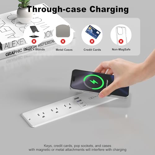 Revolutionary 8-in-1 Recessed Power Strip with 15 W Wireless Charger & 20 W Fast Charging – Ultimate Furniture Charging Station Featuring 3 AC Outlets & 4 USB Ports, Flush Mount Design, 10 FT Cord for Flexible Setup – Perfect for Home and Office Organization