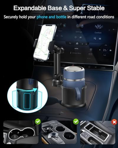 Versatile 2-in-1 Adjustable Cup Phone Holder for Cars – Secure Universal Mount for Large Smartphones and Drink Bottles, Engineered for No-Shake Stability During Hands-Free Driving in Trucks and SUVs, Optimal Compatibility for All Mobile Devices