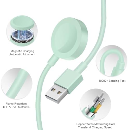 Chic 3.2 FT Wireless Fast Charger for Apple Watch – Effortless Charging Solution with Stylish Pink Design, Compatible with All Series 1-10, Includes Wall Plug for Ultimate Portability and Quick Power-Ups for Active Lifestyles