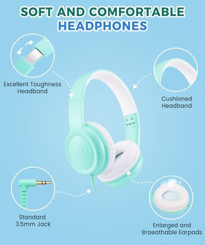 C3 Kids Foldable Wired Headphones – Lightweight On-Ear Design with Adjustable Headband for Optimal Comfort – Ideal for School, Home, and Travel – 3.5 mm Jack Compatible with Tablets and Laptops – Safe Sound Experience with Volume Limiter for Young Listeners