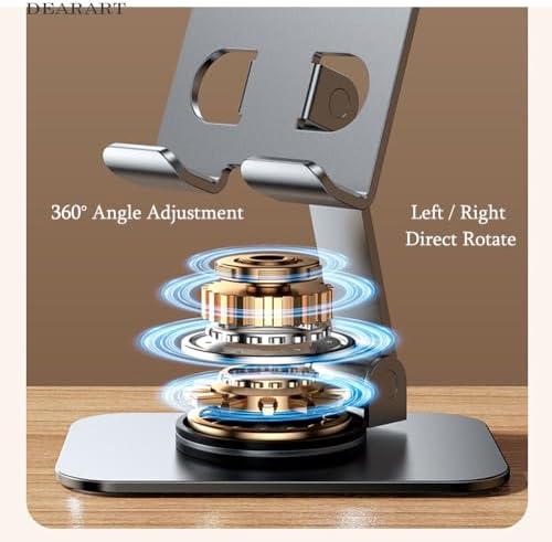 DEARART Cell Phone Stand, 360° Adjustable Phone Stand for Desk, Foldable Phone Holder Fully Carried Easily, Grey (Square Base) – Enhanced Compatibility and Speed
