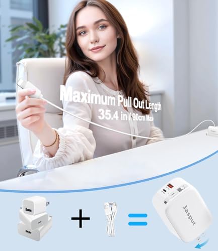 40 W Retractable Dual USB Fast Charger Hub: 3-in-1 Compact Charging Solution for i Phone 16/15, Galaxy S23/S22, LG & Pixel – Travel-Ready Power Adapter with Quick Charge Functionality and Universal Device Compatibility