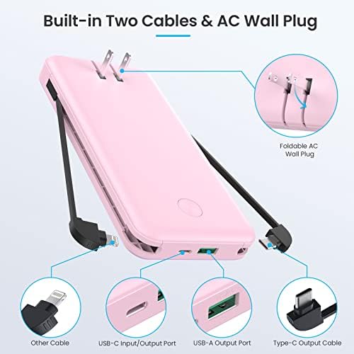 Ultra-Slim 13800 m Ah Portable Charger with Built-in Cables & AC Plug – Multi-Device USB-C Power Bank with 4 Outputs & LCD Display for i Phone, Samsung, and Android – Effortless Charging on the Go