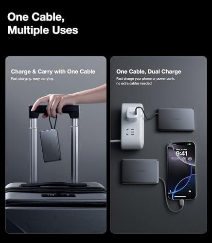 Ultra-Slim TORRAS 10,000 m Ah Power Bank with Built-in USB-C Cable – Lightweight Portable Charger for i Phone 16/15 & Samsung S24 Ultra, 22.5 W Fast Charging, Durable Design for Travel and Outdoor Use – Glacier Grey, Enhanced Safety & Dual Device Charging