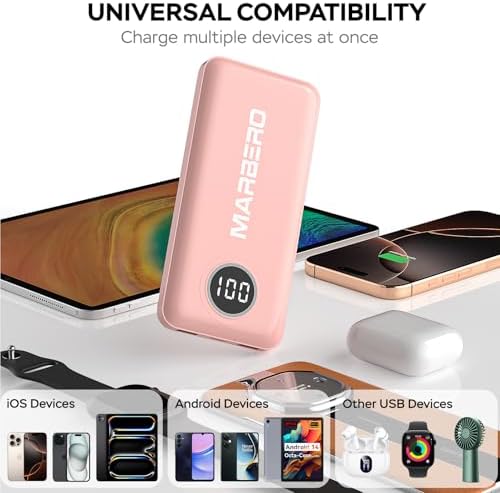 Ultra-Slim 10000 m Ah Portable Power Bank – MARBERO V18 High-Speed USB-C Charger for Multi-Device Charging – Lightweight, Durable Battery Pack for Samsung, Google, and Android Phones – Fast Charge Technology Ensures All-Day Power on-the-Go