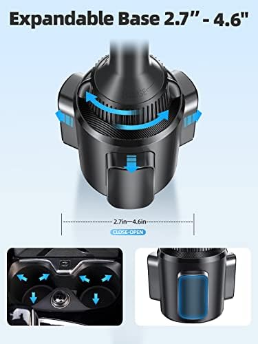 TOPGO Pro Car Phone Mount – Versatile Adjustable Height Cup Holder for i Phone 16 Pro Max & All Smartphones – Sturdy, No-Wobble Design for Safe Hands-Free Navigation – Sleek Black Finish for Modern Interiors