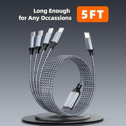 Versatile 4 in 1 USB C Charging Cable – 5 FT Dual Type-C Multi-Device Charger for i Phone 16/15/14/13, Android, i Pad & Mini Fans – 2 Pack Essential Travel Accessory for Fast and Efficient Charging Solutions