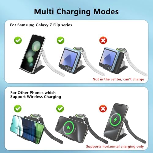 Portable 2-in-1 Fast Charging Station for Samsung Galaxy Z Flip Series – Foldable Wireless Charger with Enhanced Compatibility for Galaxy S, Note, and Watch – Ideal Travel Companion with Adapter Included – Sleek Black Design for Effortless Power on the Go