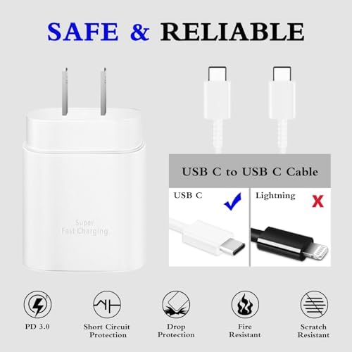 Experience Unmatched Fast Charging with the GUUSMART 2-Pack 25 W Type C Charger & 6 ft USB C Cable – Ideal for Galaxy S23 Ultra, i Phone 15 Series & More – Compact, Lightweight, and Sleek Black Design for On-the-Go Efficiency – Power Up to 3 x Faster with Enhanced Compatibility and Durability