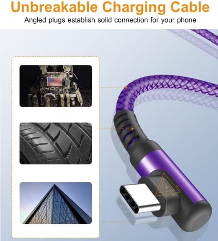sweguard 10 FT Right Angle USB Type C Charger Cable – Durable Nylon Braided 2-Pack for i Phone 15/16 Pro Max & Samsung Galaxy Models – Enhanced Fast Charging & Tangle-Resistant Design for Ultimate Convenience and Performance
