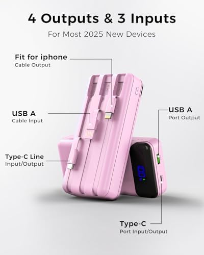 Ultra High Capacity 40,000 m Ah Portable Power Bank with Integrated Cables – 22.5 W PD Fast Charging Solution for i Phone 16/15/14/13, Samsung Galaxy S24/S23/S22/S21 & More – 5 Output Ports & 3 Input Options for Multi-Device Compatibility – Precision LED Display for Real-Time Power Monitoring – Lightweight & Compact Design Perfect for Outdoor Adventures, Travel, Camping, and More – Versatile Backup Battery for Smart Devices Including Tablets, Cameras, and More – Ultimate Charging Convenience Wherever You Go