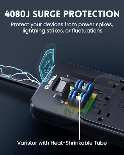 Premium 20 FT Surge Protector Power Strip with 12 Outlets and USB-C Charging – PLUGTUL’s Flat Plug Design for Large Devices, Enhanced 4080 Joules Protection, ETL Listed for Ultimate Safety and Efficiency in Home and Office Use