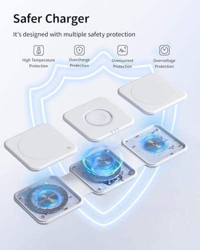 Joy Geek 3-in-1 Foldable Mag Safe Wireless Charging Station for i Phone 15/14/13/12 Pro Max Plus, Air Pods Pro/2/3 & Apple Watch 9-2/SE – Fast, Portable & Sleek Design for Ultimate Device Compatibility and Efficiency