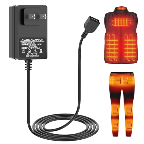 Ultimate 5 V 2 A USB Wall Charger for Heated Apparel – 6.56 ft Long Cable for Enhanced Flexibility – High-Speed Charger for Vests, Jackets & Hoodies – Durable & Compact Design for Home or Office Use – Reliable Power Source for Winter Comfort