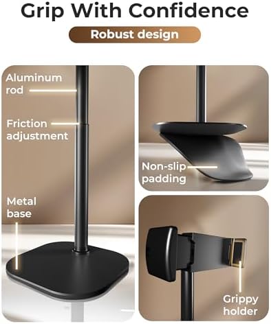 Cooper ChatStand Adjustable Cell Phone Stand for Desk & Video Recording, Rotating Cell Phone Holder for Desk for All iPhone, Samsung, Android, 9-14″ Face-Level Metal Desktop Tripod (Frost White) – Enhanced Compatibility and Speed