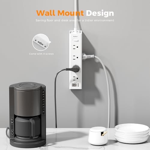 15 Ft Extension Cord with Power Strip Surge Protector – 12 AC Outlets & 3 USB Ports (Including 2 USB-C) for Fast Charging | Flat Plug Design for Space-Saving Wall Mounting | Essential Power Solution for Home, Office, and Dorm Room Use