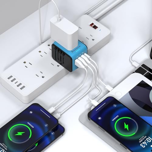 Advanced 7-in-1 Universal Travel Adapter with 35 W PD Fast Charging – Sleek Black & Silver Design for Worldwide Use, Featuring 4 USB-C and 2 USB-A Ports for Effortless Connectivity Across the US, UK, Europe, and Australia – Unmatched Compatibility and Speed for Every Adventure