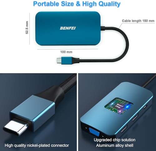 Maximize Your Productivity with the BENFEI 8-in-1 USB C Docking Station: Triple Display Hub Featuring Dual HDMI, VGA, 3 USB 3.0 Ports & 100 W Power Delivery for Effortless Mac Book Pro & XPS Connectivity