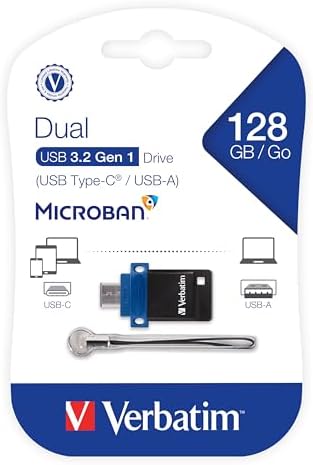 Verbatim 128 GB Dual OTG USB 3.2 Gen 1 Flash Drive – Versatile USB-C + USB-A Thumb Drive for Fast Data Transfers and Enhanced Storage Solutions – Perfect for Photos, Videos, and Documents on the Go