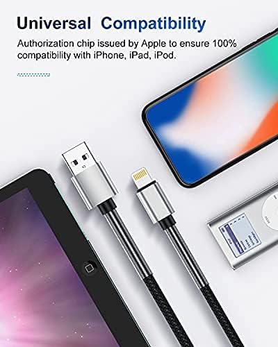 6-Foot Apple MFi Certified Charging Cable – 3 Pack Lightning to USB Cords for Fast Charging i Phone 14/13/12/11/XS/XR/i Pad – Durable Design with Extended Reach for Effortless Device Use – High-Speed, Reliable Connection for Home, Office, and Travel