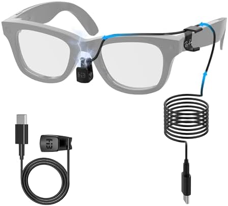 USB-C Charging Cable for Ray-Ban Meta Wayfarer Smart Glasses (RW4006 & RW4008) – 3.9 ft Tangle-Free TPE/TPU Design with Voltage Stabilizer & PTC Protection for Rapid Charging with Power Banks, Laptops, Phones, and Cars – Ultimate Compatibility and Efficiency