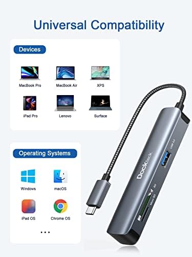 Revolutionize Your Workspace with the dockteck 5-in-1 USB-C Hub Multiport Adapter – 4 K HDMI, Dual SD/TF Card Slots, and 2 High-Speed USB 3.0 Ports for Mac Book Pro, Air, i Pad Pro, and XPS – Unmatched Versatility and Rapid File Transfers
