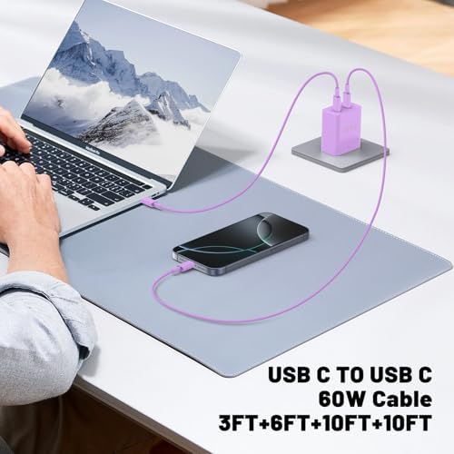Ultimate Fast Charging Solution for i Phone 16/15 Pro Max – 45 W Dual Port USB-C Charger Block (2-Pack) with Extra Long 60 W Cables – PD Quick Adapter 3.0 for Enhanced Device Compatibility and Speed – Perfect for Home or On-the-Go Charging