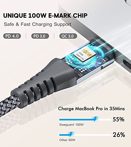 sweguard 100 W USB C to USB C Charger Cable [3.3 ft, 2-Pack] – Ultimate Fast Charging Solution for i Phone 15 & 16 Pro Max, Mac Book, i Pad Pro, and Samsung Galaxy S Series – Durable, High-Speed Compatibility for All Your Devices