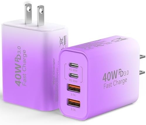 40 W Multi-Port USB-C Power Adapter – Sleek Blue & Yellow Fast Charging Hub with PD & QC 3.0 Technology – Ultimate Solution for Quick Device Charging at Home, Office, or on the Go – Compact, Safe Design for Smartphones, Tablets, and More