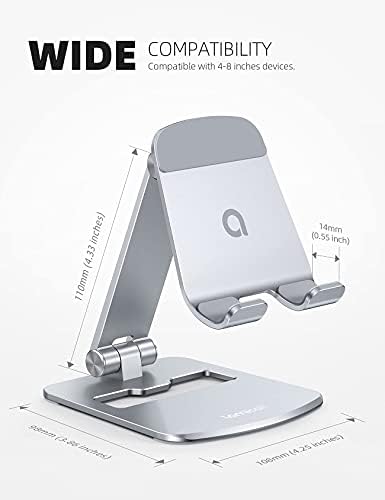 Lamicall [  Aluminum Stable Large Base Phone Stand Holder for Desk, Superb Surface Craftsmanship, Portable Cell Phone Dock, Compatible with 4-10” Cellphone and Tablets, Silver – Enhanced Compatibility and Speed
