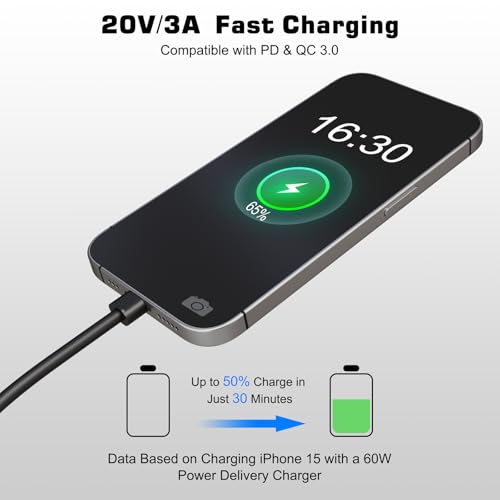 Elevate Your Device Connectivity with the Dbillion Da 10 ft USB C Cable – 90° Right-Angle Connector for Unmatched Comfort in Gaming and Multitasking, 60 W Rapid Charging & High-Speed Data Transfer Compatible with i Phone 15, Galaxy S23, Mac Book Pro & More! Durable Flexibility for Everyday Use!