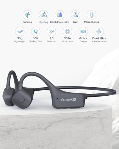 Ultra-Lightweight Bone Conduction Bluetooth Headphones – Waterproof Open-Ear Design for Enhanced Awareness and Comfort – Ideal for Sports, Workouts, and Hands-Free Calls with Crystal Clear Audio – Multi-Device Connectivity and Durable Performance for Active Lifestyles