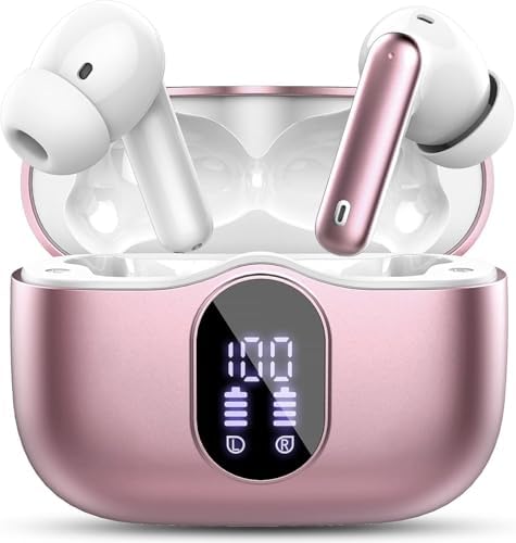 Elevate Your Audio Experience with Rose Gold Wireless Earbuds – Bluetooth 5.4 Connectivity, IP7 Waterproof Protection, and 36-Hour Playtime – Perfect for Active Lifestyles, Sports, and Seamless Communication – Stylish Comfort and Superior Noise-Cancellation for Uninterrupted Listening
