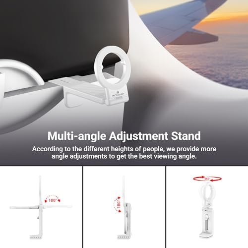 PROfezzion Magnetic Airplane Phone Holder for Mag Safe iPhone 16 15 14 13 12 & All Phone, 360°Rotation Travel Must Have Handsfree Phone Mount for Desk/Tray Table Travel Accessory – Enhanced Compatibility and Speed