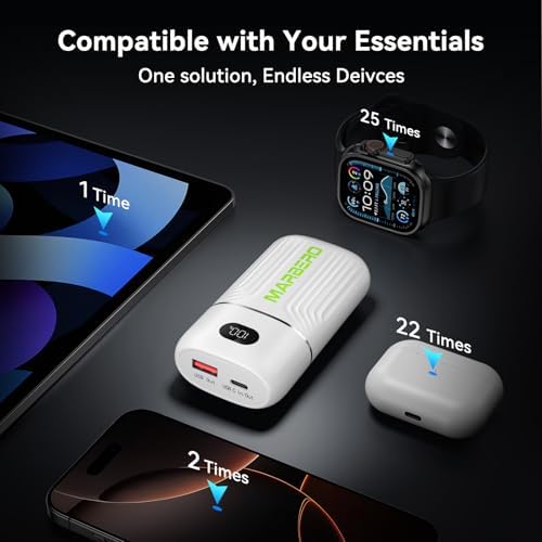 MARBERO Ultra-Lightweight 10,000 m Ah Fast Charging Power Bank – Compact USB-C Charger with 18 W Output for i Phone, i Pad, Samsung Galaxy & Google Devices – Essential Travel Companion with Advanced Safety Features for On-the-Go Power Management