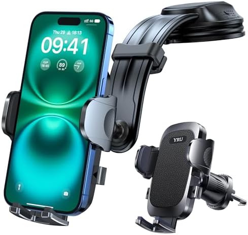 YRU 2025 Upgraded 360° Rotatable Car Phone Holder – Secure Suction Dashboard & Windshield Mount with Flexible Bendable Arm for i Phone 16 Pro Max & 15 – Enhance Driving Safety & Accessibility with Sturdy Design for Uninterrupted Use