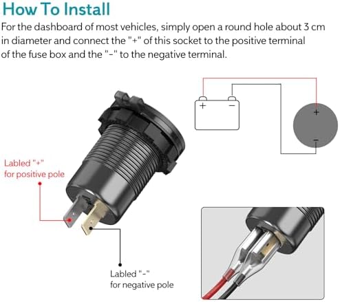 Premium High Voltage USB Outlet for Vehicles – 12 V to 60 V Universal Car Charger Socket with PD 30 W USB-C & QC 36 W Fast Charging, Waterproof Cigarette Lighter Adapter with Easy On/Off Switch – Ideal for Trucks & Boats, DIY Installation Ready